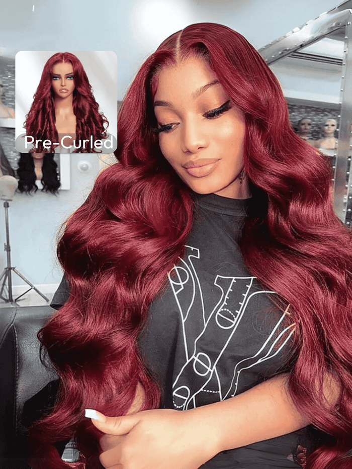 Petaluxe [$50 off Every $100] Hottest Fiery Elegance Plum Wine Red Colors 13x4 Pre-Everything Lace Frontal Loose Wave  Hair