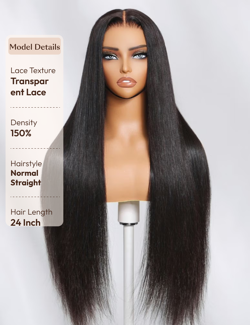 Bye Bye Knots Wig 13x4 Glueless Lace Black Straight Bleached Knots Wig No Baby Hair 150% Density