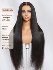 Bye Bye Knots Wig 13x4 Glueless Lace Black Straight Bleached Knots Wig No Baby Hair 150% Density