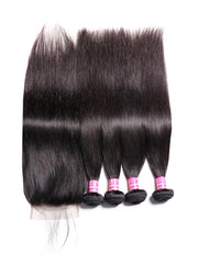 Hair Icenu Series 4pcs Brazilian Straight Virgin Hair With Lace Closure