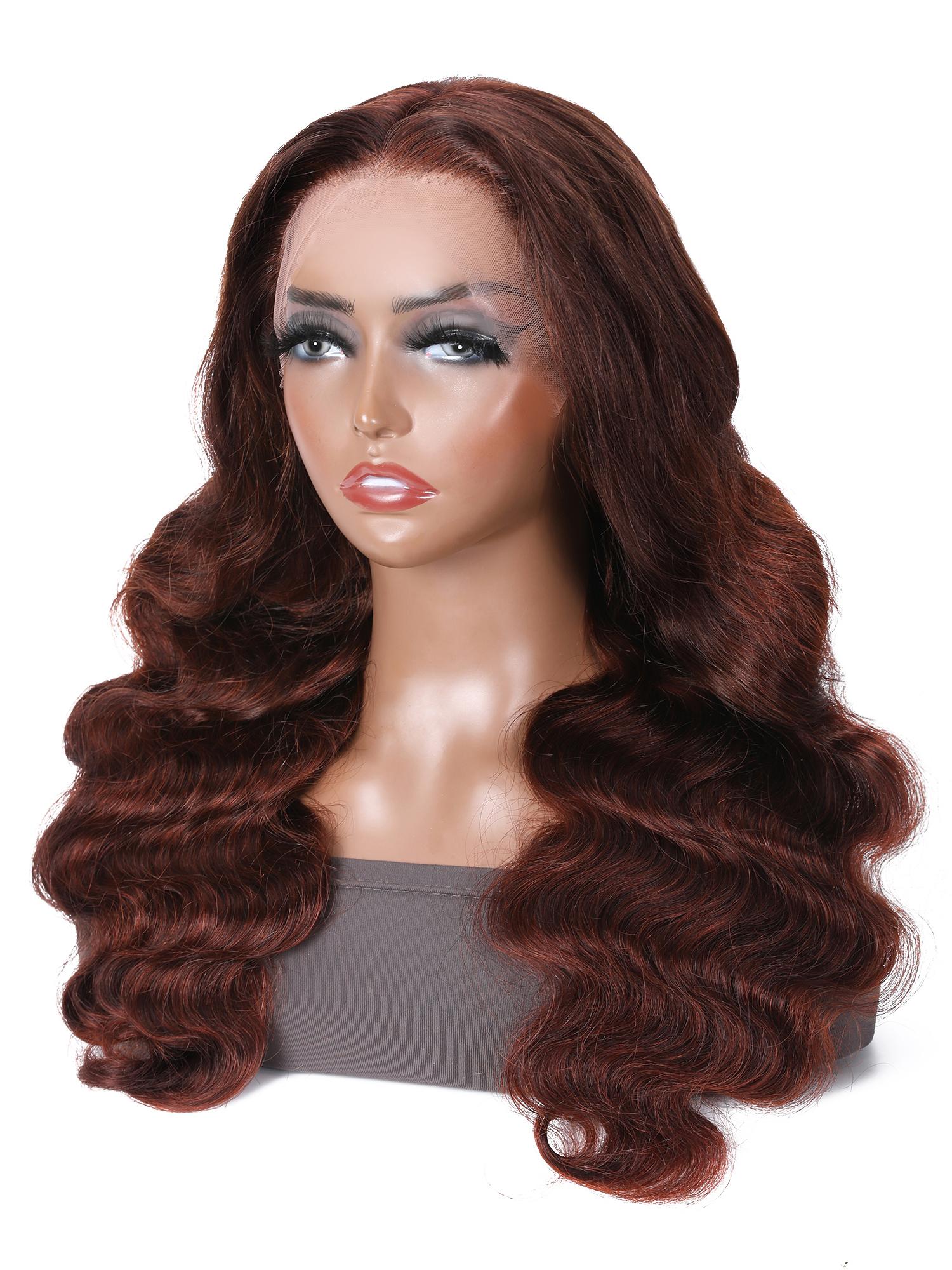 4x4 Lace Closure Budget Friendly Reddish Brown Body Wave Wig