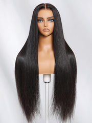 7x5 Glueless Lace Bye Bye Knots Wig Black Straight Bleached Knots Wig 150% Density
