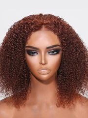 Put On And Go 6x4.5 Pre-Cut Lace Reddish Brown Bouncy Kinky Curly Air Wig