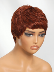 Textured Pixie Cut Reddish Brown Human Hair Glueless Wig
