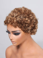 Short Afro Beginner Friendly Glueless Wig With Honey Blonde Highlights