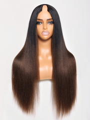 EasiContour? V Part Black to Chestnut Brown Ombre Yaki Wig With Invisi Drawstring