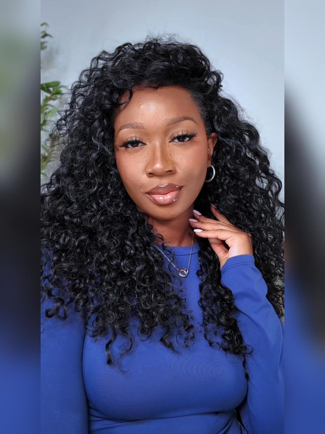 [With Drawstring] V Part Bouncy Water Wave Curly Seamless Blending Wig Beginner-friendly Install