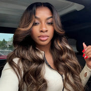 【Bye Bye Slip】Glueless Balayage Highlight Body Wave Wig with Drawstring Pre-cut 7x5 HD Lace Closure Human Hair Wigs with Bleached Knots Friendly for Beginners Summer Wig
