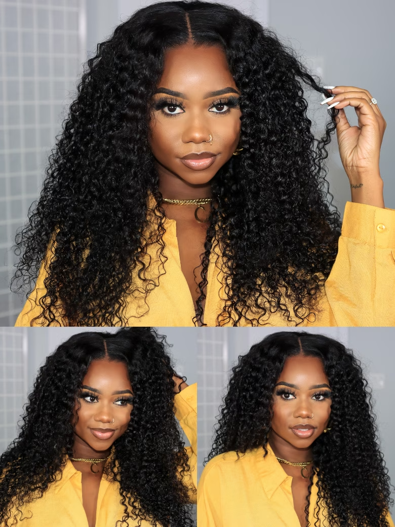 Glueless V Part 0 Skill Needed Beginner Friendly Wig 150% Density Natural Scalp Curly Human Hair Upgrade U part Wig Without Leave out