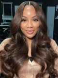 Petaluxe 7x5 Bye-Bye Knots™ & 13x4 Pre-Everything™ Lace Front Espresso Brown With Highlights Loose Wave Wig