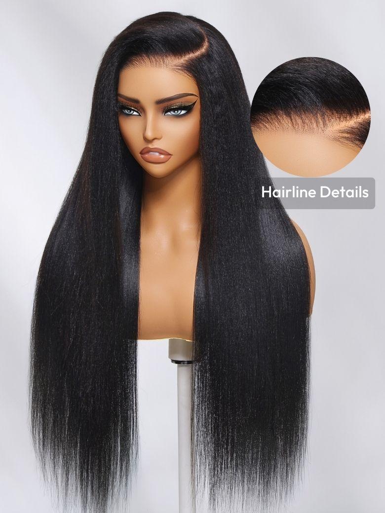 ByeBye Knots? Wig 7x5 Glueless Lace Black Yaki Straight Wig With Elastic Drawstring 360 Cozy Hug