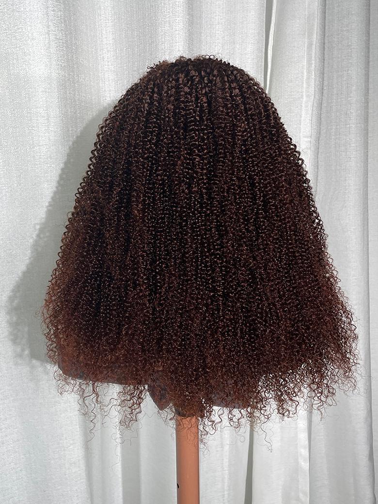13x4 Lace Front Mahogany Red Brown Kinky Curly Wig 150% Density