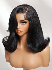 Bye-Bye Knots? 7x5 Lace Kinky Straight Blowout Drawstring Wig With Flipped Ends & Side Swept Bangs