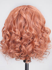 13x4 Lace Front Strawberry Brown Short Wavy Wig With Side Bangs