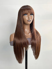Layer Cut Mocha Medium Brown Glueless Beginner Friendly Straight Wig With Bangs