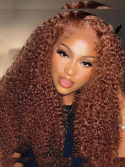[From 20"] 13x4 Lace Front Auburn Brown Hair Color Jerry Curly Lace Wigs