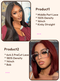 Petaluxe 2 Wigs $165 for 16" Middle Lace Part Kinky Straight Wig and 14" Reddish Brown PreCut 6x4.5 Lace Bob Wig