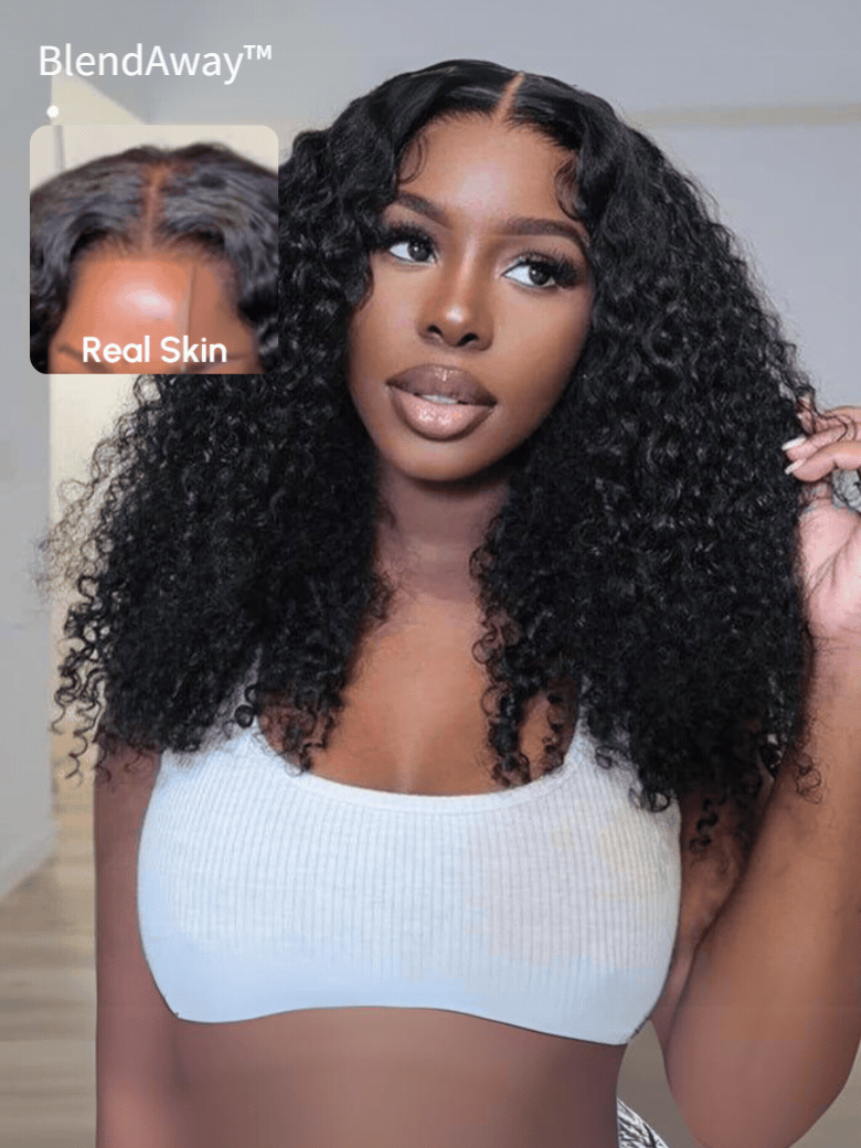 200% Density 5x5 Thin HD BlendAway Lace Closure Black Glueless Jerry Curly Human Hair Wig