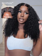 200% Density 5x5 Thin HD BlendAway Lace Closure Black Glueless Jerry Curly Human Hair Wig