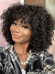 Tousled Curly Short Black Glueless Wig With Bangs