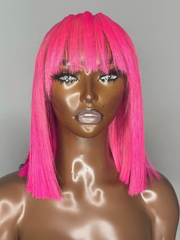 13x4 Lace Front Fiery Pink Shoulder Length Bob Wig With Bangs