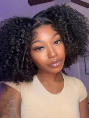 7x5 Lace Bye Bye Slip? Natural Black Afro Kinky Curly with Finger Coil Ends Drawstring Wig 180% Density