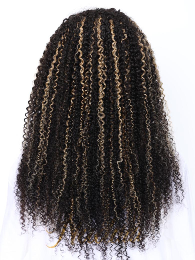 Bye Bye Knots Wig 7x5 Glueless Lace Black With Blonde Highlights Kinky Curly Bleached Knots Wig 150% Density
