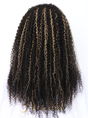 Bye Bye Knots Wig 7x5 Glueless Lace Black With Blonde Highlights Kinky Curly Bleached Knots Wig 180% Density