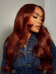 [Sale on Sale] Bye-Bye Knots 7x5 Lace Loose Wave Red Orange Highlights Wig with Face Framing Layers 150% Density