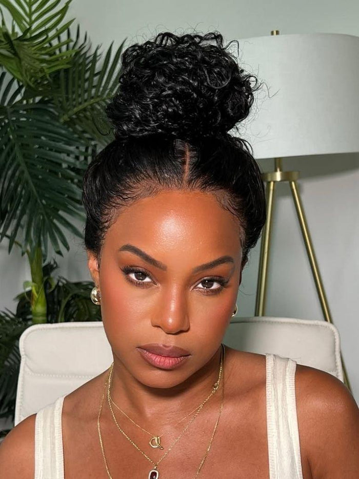 Petaluxe [With Gift] Full Lace Second Scalp Wig 100% Handmade Invisible Black Water Wave Human Hair 180% Density Wig