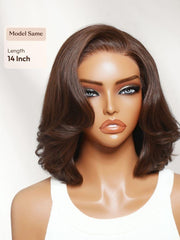 7x5 Bye Bye Slip? Lace Chocolate Brown with Caramel Blonde Highlights Body Wave Wig with Side Part Bangs