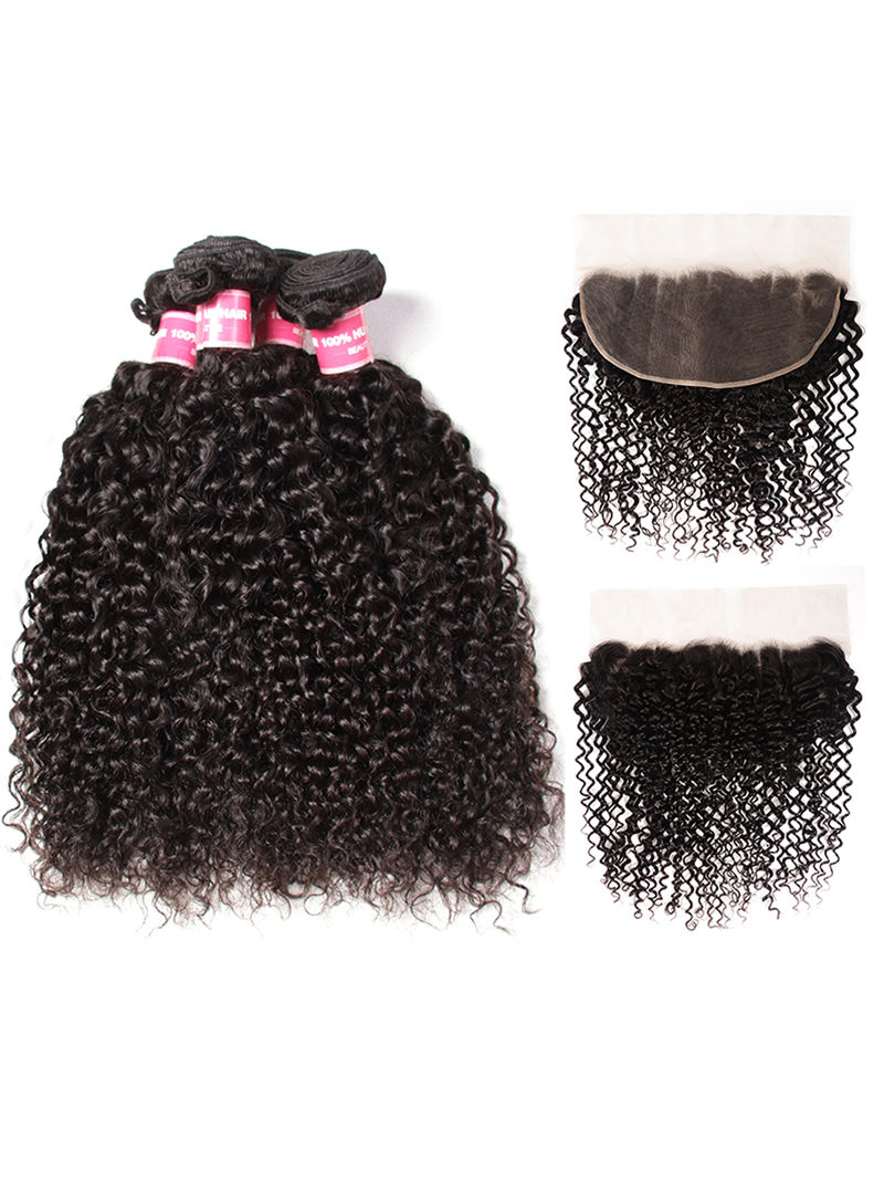 Hair 4pcs Human Jerry Curly Hair With Lace Frontal