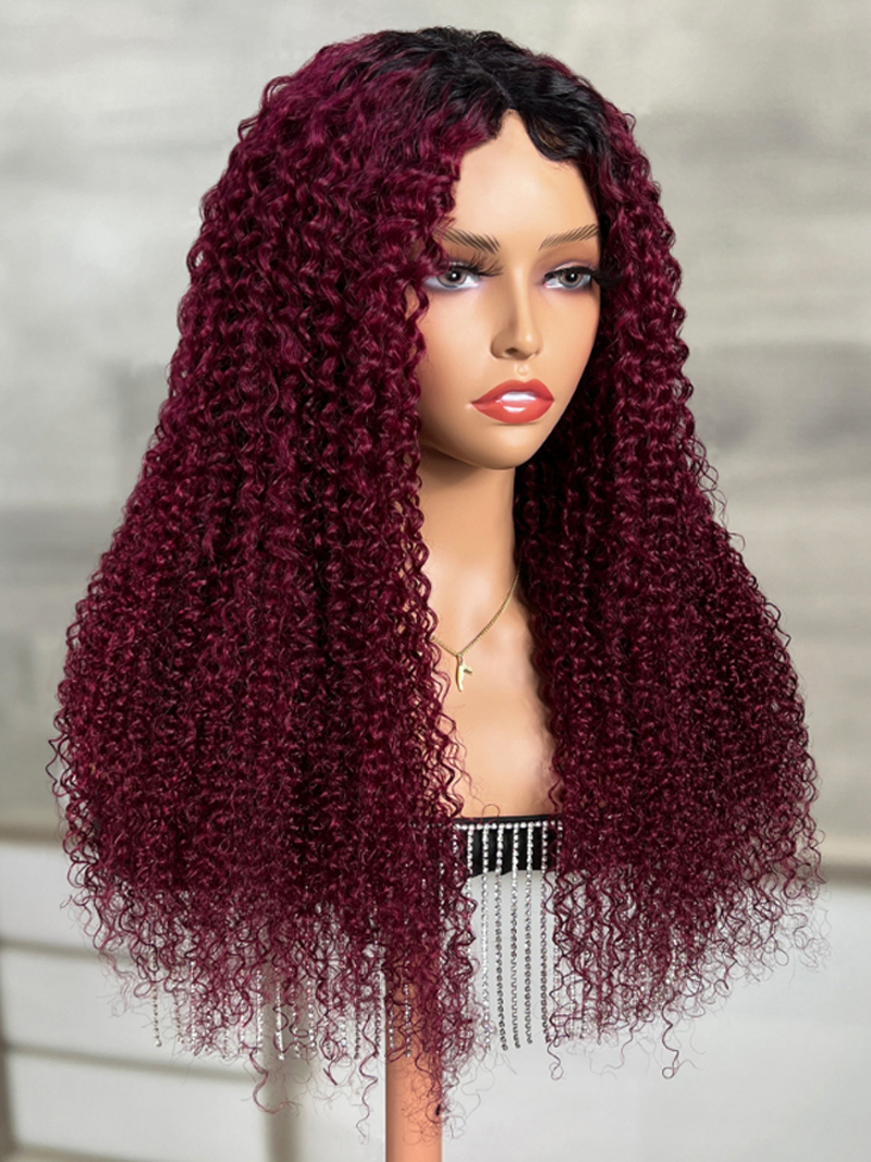 [24"=$159] V Part Magenta Ombre With Dark Roots Curly Wig
