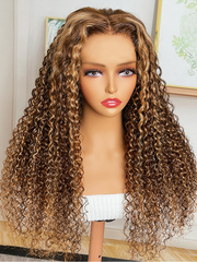 Jerry Curly 4x4 Lace Closure Honey Blonde Balayage On Brown Wig