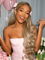 Ash Blonde With Brown Roots No Slip 13x4 Pre-Everything? Lace Frontal Body Wave Wig with Invisi Drawstring