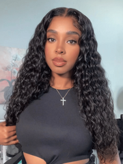 6x4.5 Pre Cut Lace Put On And Go Black Water Wave Air Wig With Baby Hair