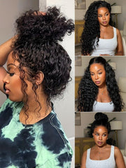 7x5 Bye Bye Knots & 13x4 Pre-Everything? Lace Frontal Natural Black & Golden Brown Highlights Water Wave Curly Drawstring No Baby Hair