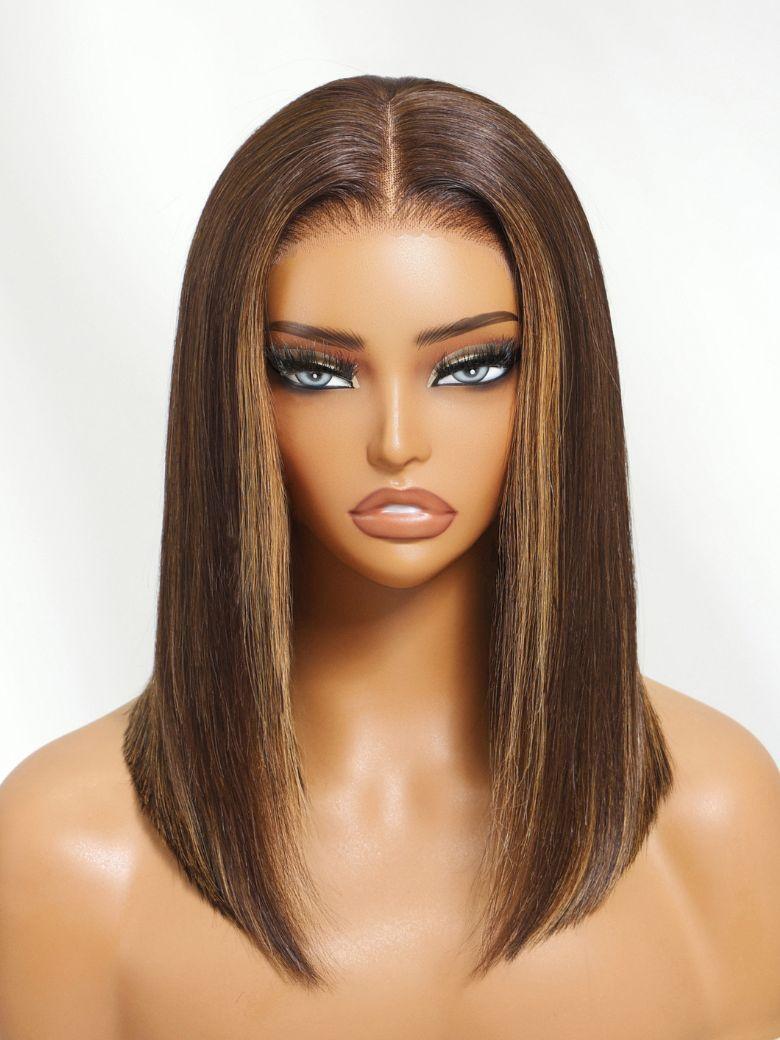 14'' Bye-Bye Knots 7x5 Lace Highlight Brown Straight Bob Wig