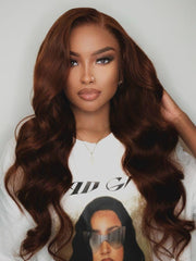Auburn Brown13x4 Pre-Everything? Lace Frontal Loose Wave 100% Human Hair Wig with Invisi Drawstring & Face Framing Layers 150% Density