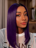 Petaluxe Lace Front Blunt Cut Bob Dark Purple Wig With Dark Roots