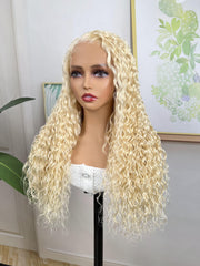 Blonde Water Wave 13x4 Lace Front Wig Pre Plucked Natural Hairline