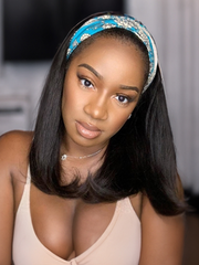 Headband Wigs Short Bob Human Hair Wig for Women Easy Wear Half Wig with Free Headbands