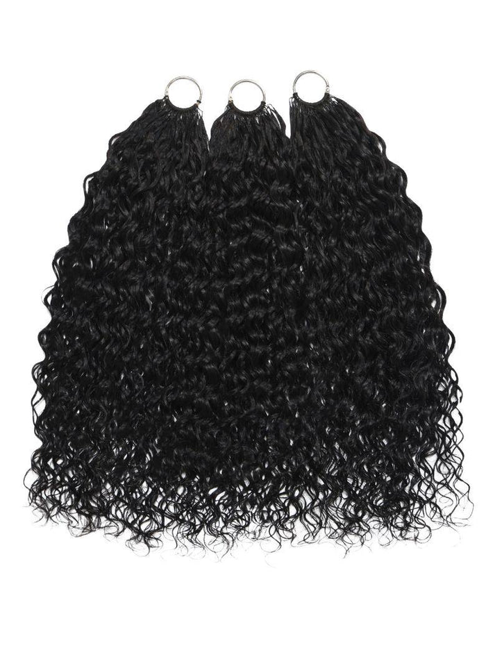 Petaluxe Feather Crochet Human Hair Black Water Wave Micro Ring Loop Hook & Slay