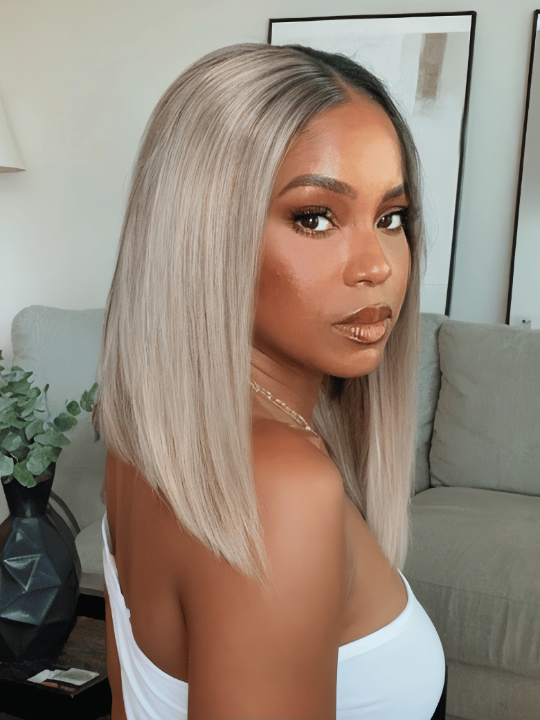 Bye-Bye Knots Wig 7x5 Lace Ombre Ash Blonde Straight Bob Wig With Dark Roots 150% Density