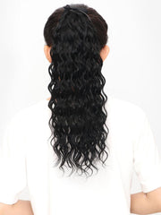 Machine-Made Black Deep Wave Clip-In Ponytail Extension