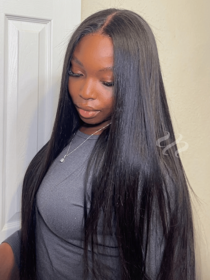 Petaluxe 7x5 Bye Bye Slip™ Yaki Straight Black Glueless Wig With Invisible Drawstring
