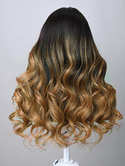 13x4 Lace Front Toasted Caramel Ombre Body Wave Wig With Dark Roots