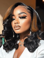 7x5 Bye-Bye Knots Natural Black & Black Cherry & Black with Caramel Blonde Highlights Body Wave Wig