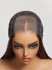 4x4 Pre-Cut Lace Chocolate Brown Yaki Straight Bye Bye Knots Glueless With Drawstring Wig