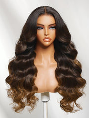 13x4 Bye Bye Slip? Lace Frontal Dark to Brown Ombre with Caramel Blonde Ends Yaki Body Wave Glueless Wig